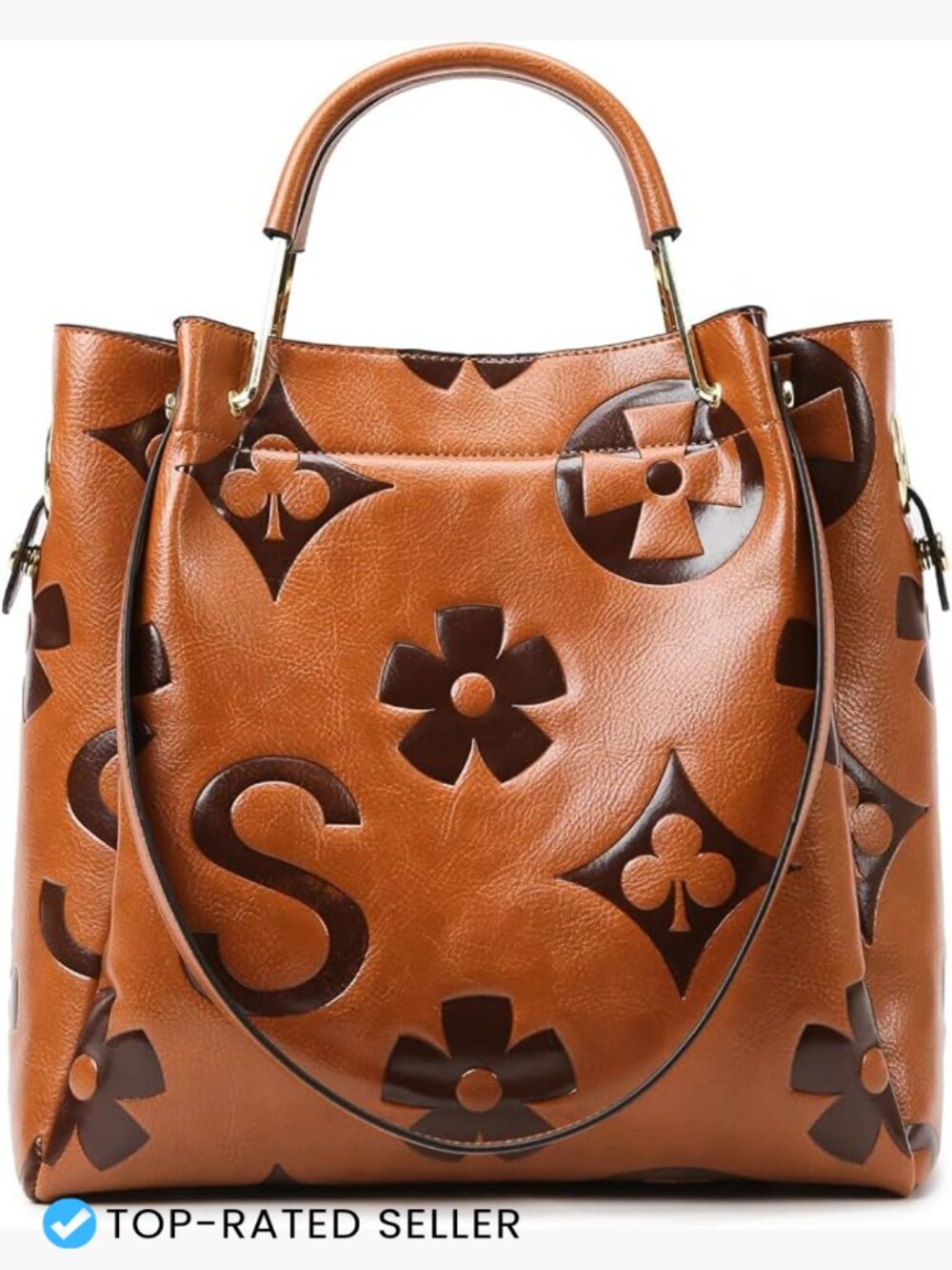 Vegan Leather Floral Bucket Tote, 3-in-1 Women's Purse, Large Capacity Shoulder